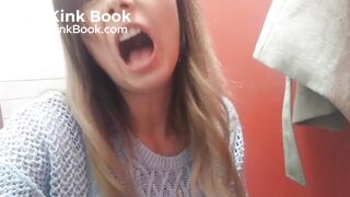 Beautiful girl shows her big hole and her product