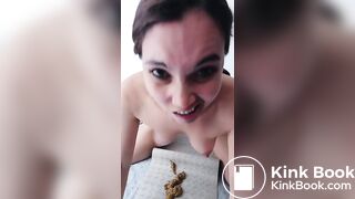 Disgusting slut playing with real shit