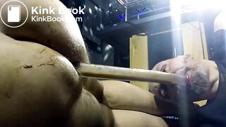 Pervert gay swallowing dirty enema with shit