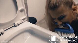 Dirty milf licking toilet