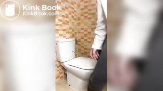Toilet pooping girl smears shit on her body