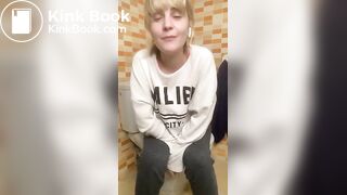 Toilet pooping girl smears shit on her body