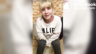Toilet pooping girl smears shit on her body