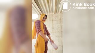 Beautiful trans Momina pee drinking outside