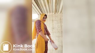 Beautiful trans Momina pee drinking outside