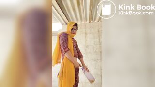 Beautiful trans Momina pee drinking outside