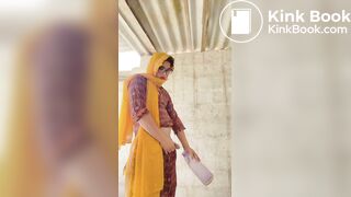 Beautiful trans Momina pee drinking outside