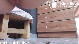 Amateur teen girl playing with scat and puke