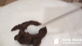 old man eating poop with a spoon