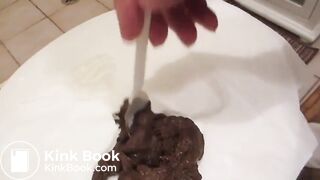 old man eating poop with a spoon