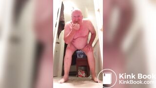 chubby older guy eats his fresh shit