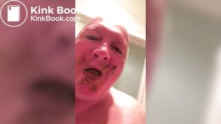 chubby older guy eats his fresh shit