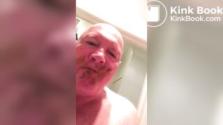 chubby older guy eats his fresh shit