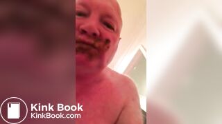 chubby older guy eats his fresh shit