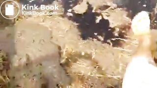 Girl Feet Sinks in Manure Sludge