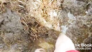 Girl Feet Sinks in Manure Sludge