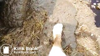 Girl Feet Sinks in Manure Sludge