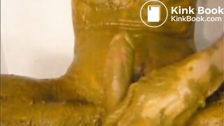 Jerking shit covered cock