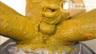 Jerking shit covered cock