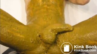 Jerking shit covered cock
