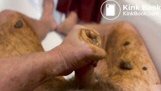 Jerk and Cum with Shit in the Bathtub