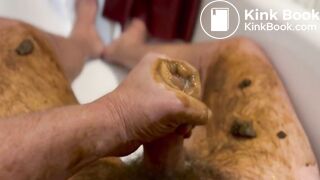 Jerk and Cum with Shit in the Bathtub