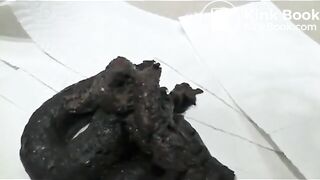 Pooping woman in black stockings