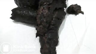 Pooping woman in black stockings