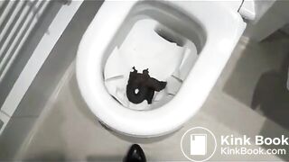 Pooping woman in black stockings