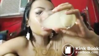 ASIAN SCAT GIRL EAT SHIT WITH PUKE & PISS (LOW QUA