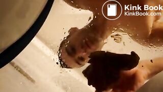 hot man smearing body with shit