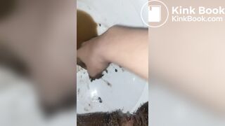 stuffing my pussy with shit on the toilet