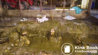 Cowshed Pyjama Party threesome in cowshit