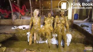 Cowshed Pyjama Party threesome in cowshit