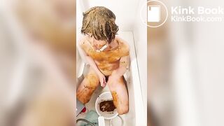 asian guy smearing shit in tub