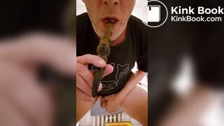 Scat boy taste shit from dildo. Shit in moth
