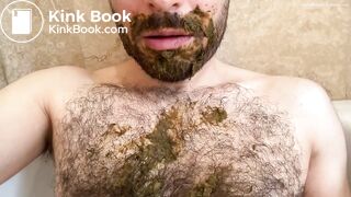 hansome young hairy guy smears and eats
