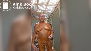 Senior bi guy covered in shit