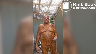 Senior bi guy covered in shit