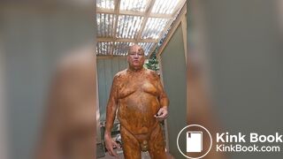 Senior bi guy covered in shit