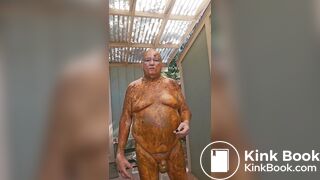 Senior bi guy covered in shit