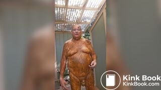 Senior bi guy covered in shit