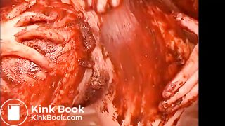 Two hot girls covering his cock with shit