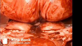 Two hot girls covering his cock with shit