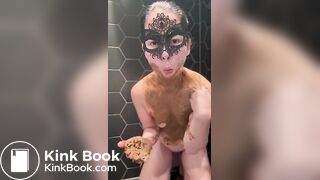 Smearing and eating her own shit - Scat slave girl