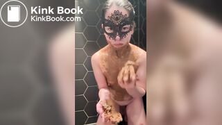 Smearing and eating her own shit - Scat slave girl