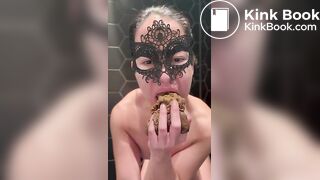 Smearing and eating her own shit - Scat slave girl