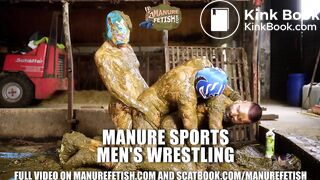 Manure Sports Mens Wrestling gay threesome in cows