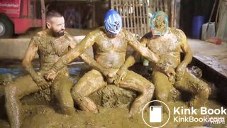 Manure Sports Mens Wrestling gay threesome in cows