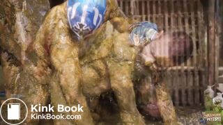 Manure Sports Mens Wrestling gay threesome in cows